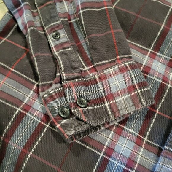 Eddie Bauer Slim Fit Button Up Heavy Weight Flannel Shirt Mens Size Tall Large - Picture 2 of 7